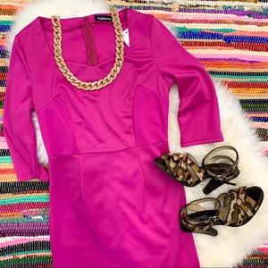 NWT Fashion Mia Hot Pink Bodycon Midi Dress